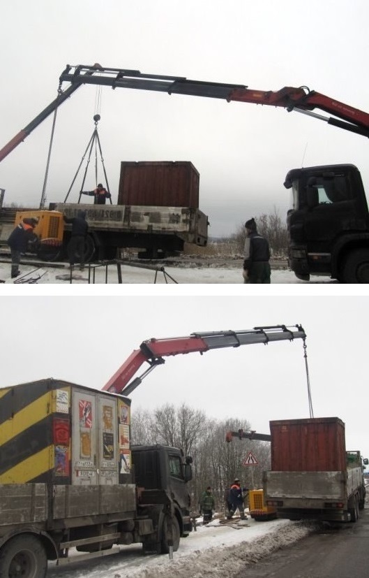 фото транспортировка бытового контейнера манипулятором